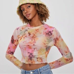 🌸HOST PICK🌸 CIDER Pink Tie Dye Mesh Long Sleeve Crop Top